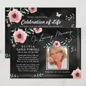 Viering van het leven Nodig roze en zwarte Floral  Kaart (Voorkant / Achterkant)