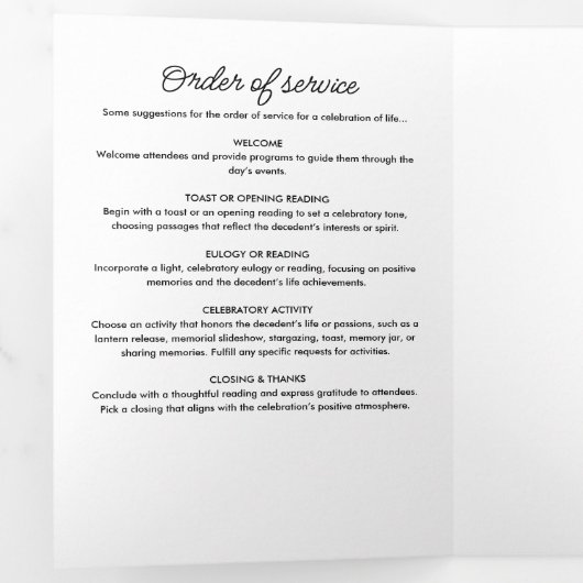 Viering van het leven Overlijdensdienst Order begr Drieluik Programma (Binnenzijde eerst)