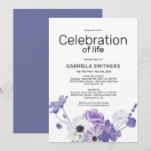 Viering van het leven Paars Floral Funeral Memoria Kaart (Voorkant / Achterkant)