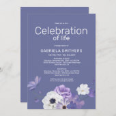 Viering van het leven Paars Floral Funeral Memoria Kaart (Voorkant / Achterkant)