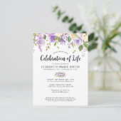 Viering van het leven Paarse Bloemen Begrafenis Me Briefkaart (Staand voorkant)