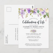 Viering van het leven Paarse Bloemen Begrafenis Me Briefkaart (Voorkant / Achterkant)