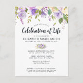 Viering van het leven Paarse Bloemen Begrafenis Me Briefkaart (Voorkant)