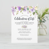 Viering van het leven Paarse Bloemen Begrafenis Me Kaart (Staand voorkant)