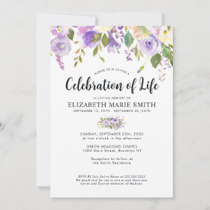 Viering van het leven Paarse Bloemen Begrafenis Me Kaart