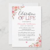 Viering van het leven | Pink Floral Funeral Kaart (Voorkant)