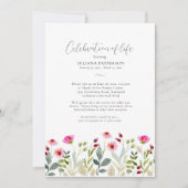 Viering van het leven Pink Painted Floral begrafen Kaart (Voorkant)