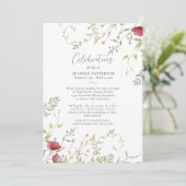 Viering van het leven  Rode Bloemen Begrafenis Kaart (Staand voorkant)