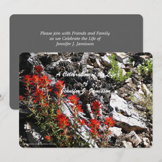 Viering van het Leven, Rode Bloemen en Rotsen Kaart (Voorkant / Achterkant)