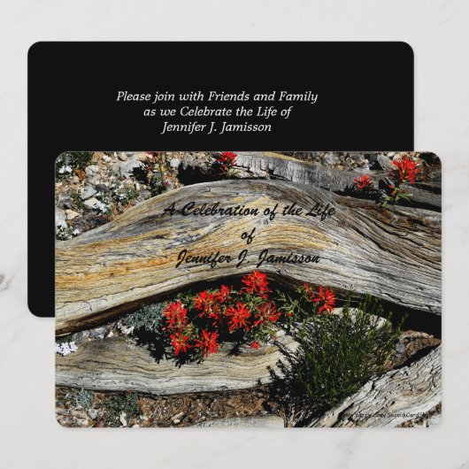 Viering van het leven, Rode bloemen Verweerd hout Kaart (Voorkant / Achterkant)