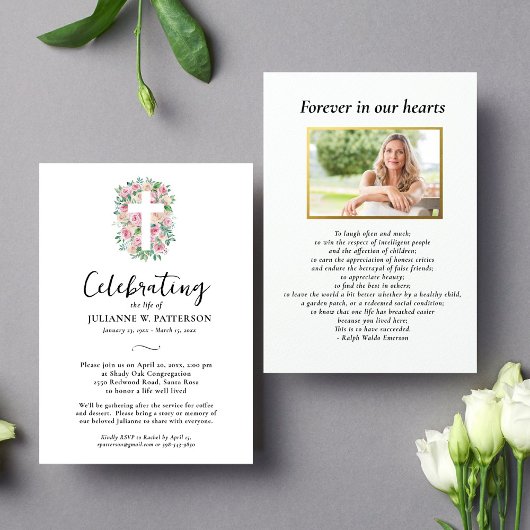 Viering van het leven, Roos Kruis, Foto, Begrafeni Kaart