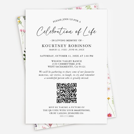 Viering van het Leven | Rouwkaart QR Code Wilde Bl Kaart