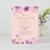 Viering van het Leven Roze Goud Bloemendecor Uitva Kaart (Staand voorkant)