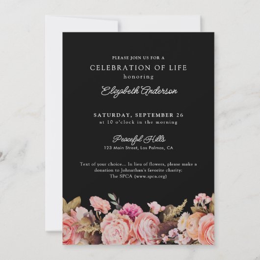 Viering van het leven Roze Rozen & pioenen Bloemen Kaart (Achterkant)