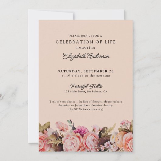 Viering van het leven Roze Rozen & pioenen Bloemen Kaart (Achterkant)