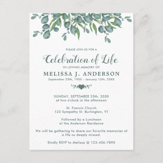 Viering van het leven - scheerbeurt van de Eucalyp Uitnodiging Briefkaart (Voorkant)