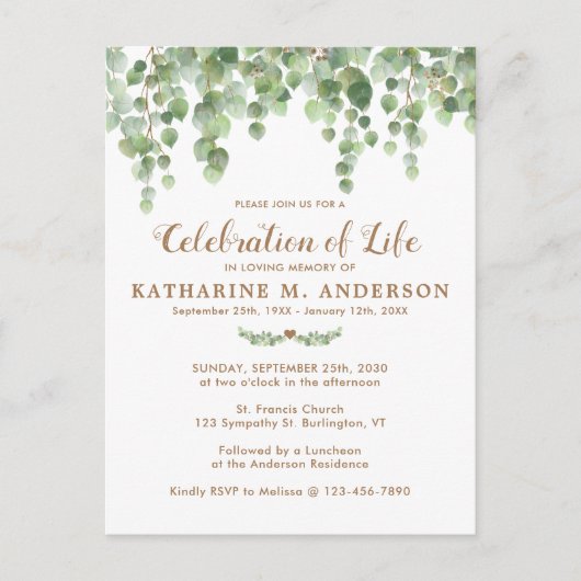 Viering van het leven - scheerbeurt van de Eucalyp Uitnodiging Briefkaart (Voorkant)