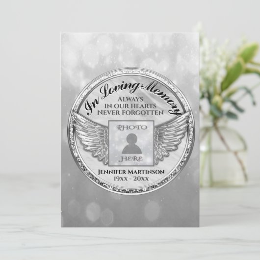Viering van het leven - Silver Memorial Invitation Kaart (Staand voorkant)