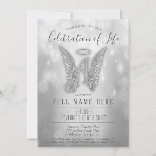 Viering van het leven - Silver Memorial Invitation Kaart (Achterkant)