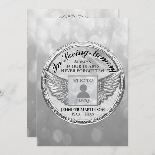 Viering van het leven - Silver Memorial Invitation Kaart (Voorkant / Achterkant)