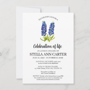 Viering van het Leven Texas Bluebonnet Funeral  Kaart