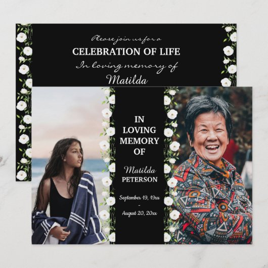 Viering van het leven toen en nu 2 foto begrafenis kaart (Voorkant / Achterkant)