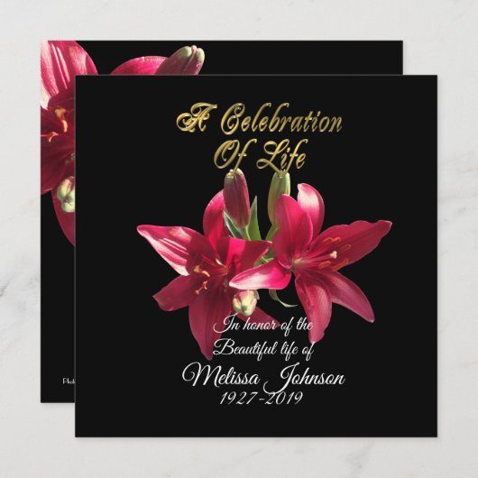 Viering van het leven Uitnodiging Aziatische Lelie (Voorkant / Achterkant)