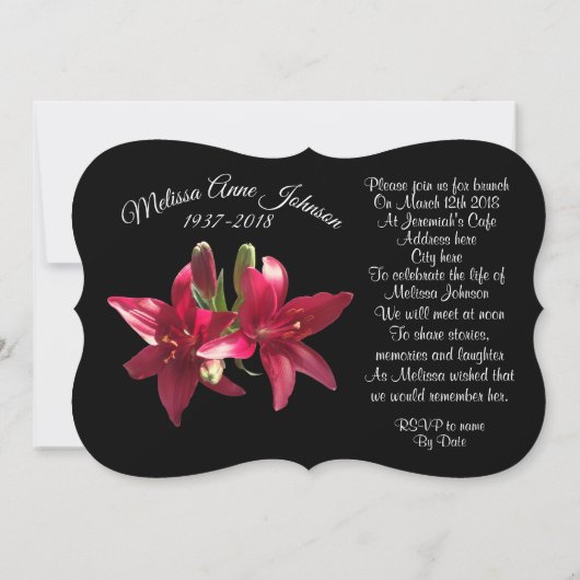 Viering van het leven Uitnodiging Aziatische Lelie (Achterkant)