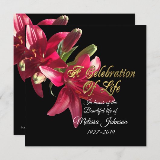 Viering van het leven Uitnodiging Aziatische Lelie (Voorkant / Achterkant)