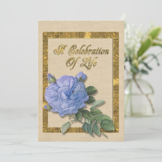 Viering van het leven Uitnodiging blauw roos (Staand voorkant)