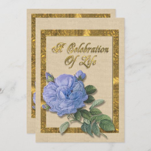 Viering van het leven Uitnodiging blauw roos (Voorkant / Achterkant)