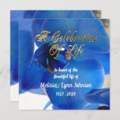 Viering van het leven Uitnodiging Blauwe orchidee (Voorkant / Achterkant)