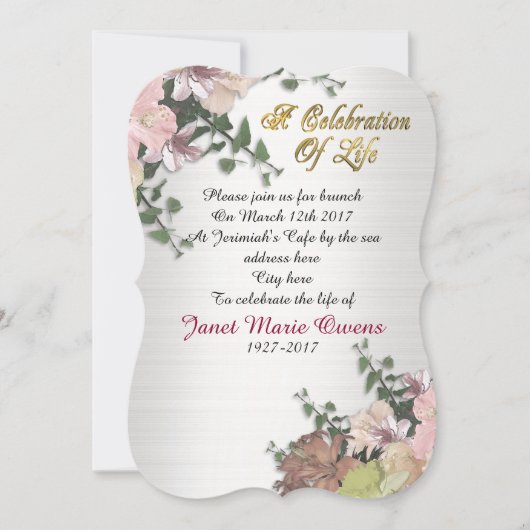 Viering van het leven Uitnodiging bloemen en Ivy (Voorkant)
