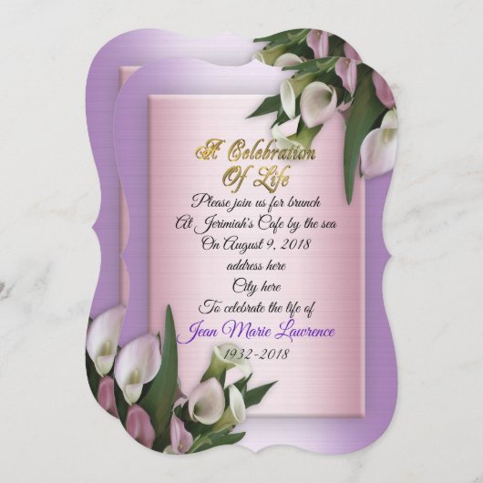 Viering van het leven Uitnodiging calla lelies (Voorkant / Achterkant)