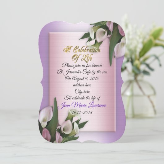 Viering van het leven Uitnodiging calla lelies (Staand voorkant)