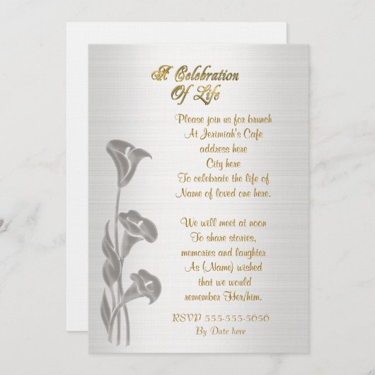 Viering van het leven Uitnodiging Calla lilies (Voorkant / Achterkant)