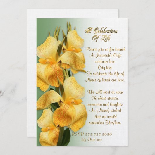Viering van het leven Uitnodiging Canna lelies (Voorkant / Achterkant)