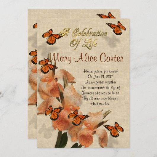 Viering van het leven Uitnodiging canna lelies (Voorkant / Achterkant)