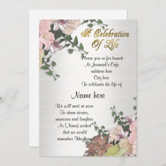 Viering van het leven Uitnodiging florale waterver (Voorkant / Achterkant)