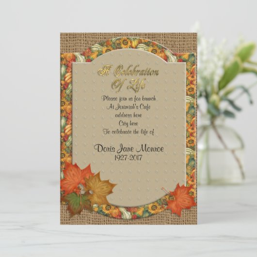 Viering van het leven Uitnodiging Herfst thema (Staand voorkant)