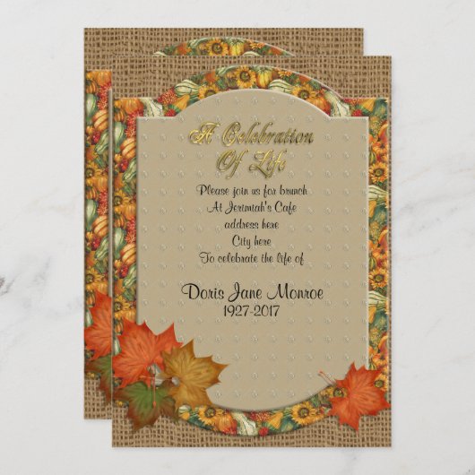 Viering van het leven Uitnodiging Herfst thema (Voorkant / Achterkant)