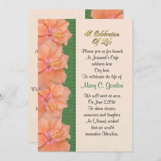 Viering van het leven Uitnodiging hibiscus (Voorkant / Achterkant)
