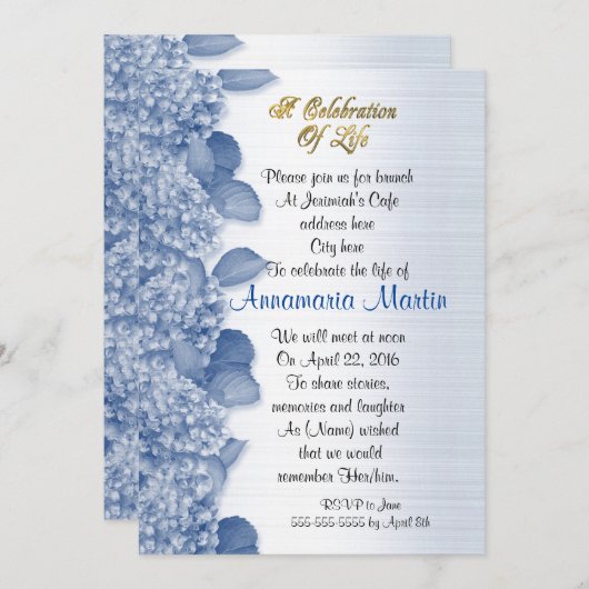 Viering van het leven Uitnodiging hortensia (Voorkant / Achterkant)