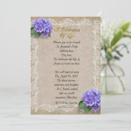Viering van het leven Uitnodiging hortensia (Staand voorkant)