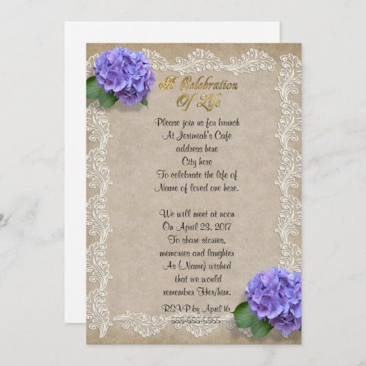 Viering van het leven Uitnodiging hortensia (Voorkant / Achterkant)