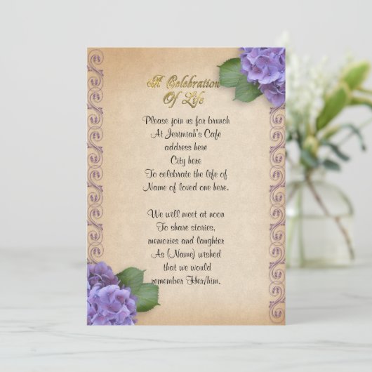 Viering van het leven Uitnodiging hortensia (Staand voorkant)