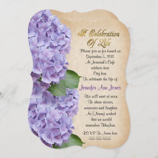 Viering van het leven Uitnodiging hortensia (Voorkant / Achterkant)