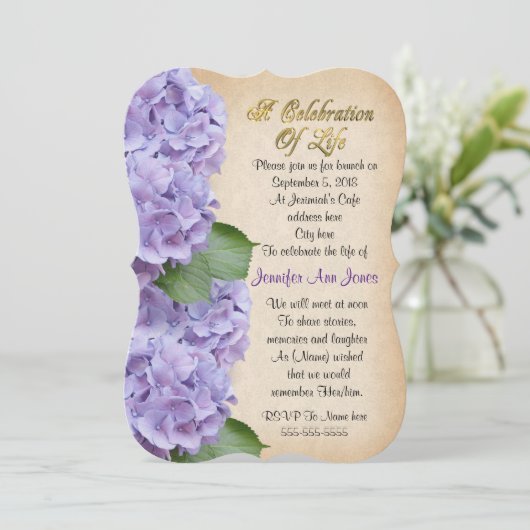 Viering van het leven Uitnodiging hortensia (Staand voorkant)