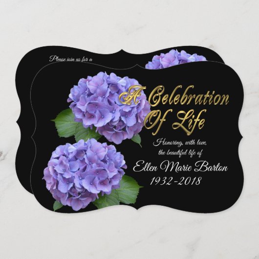 Viering van het leven Uitnodiging hortensia bloeme (Voorkant / Achterkant)