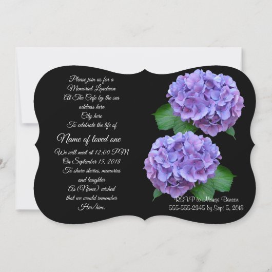 Viering van het leven Uitnodiging hortensia bloeme (Achterkant)